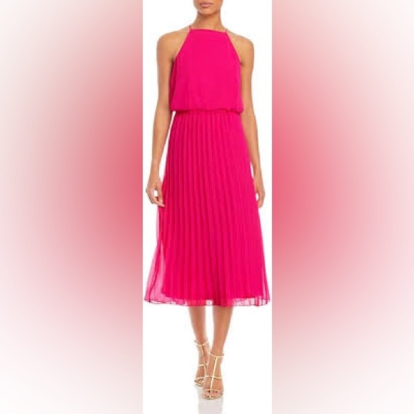 Sam Edelman Hot Pink Pleated Midi Dress - Picture 1 of 13